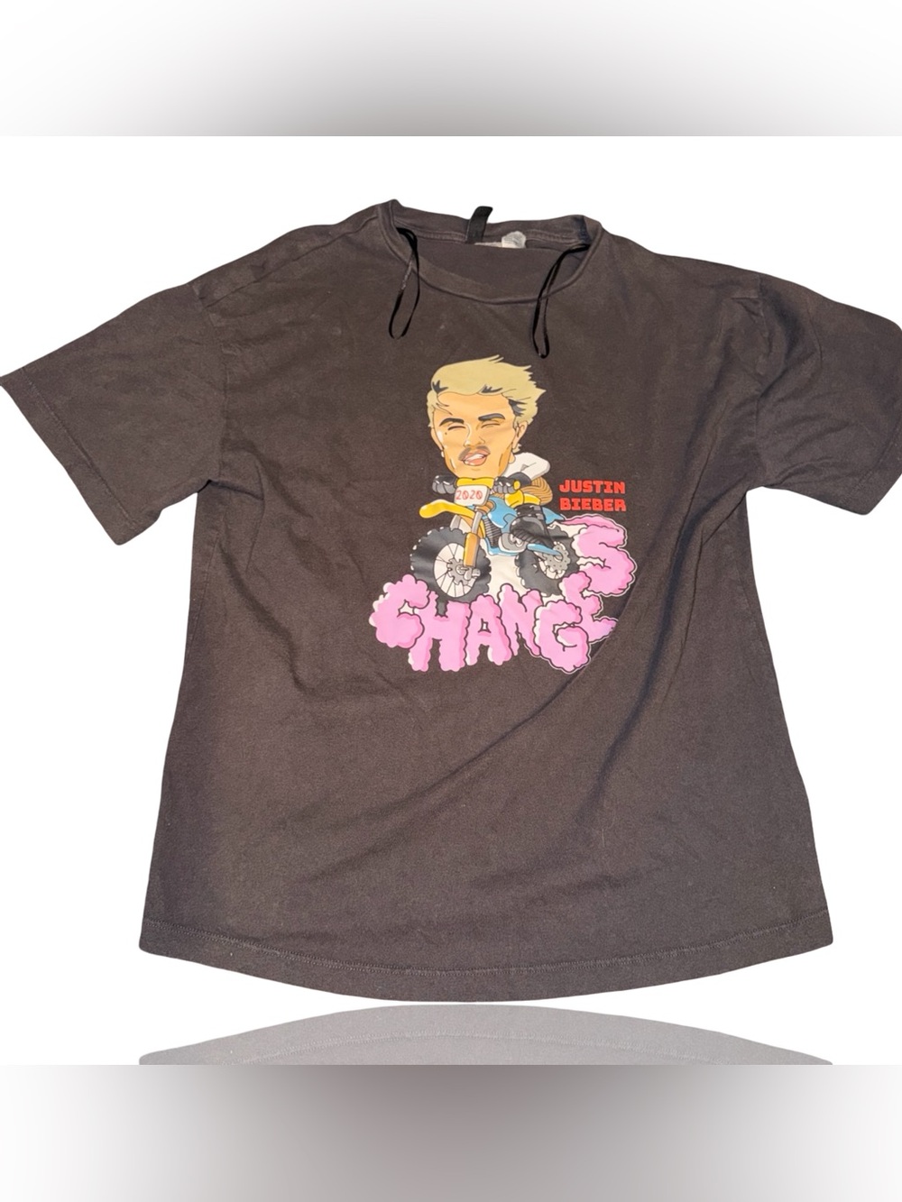 Justin Bieber Black Short-Sleeve Graphic Tee with Pink Accents